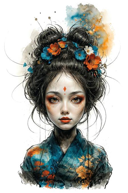 mysterious silhouette geisha woman, by Minjae Lee, Carne Griffiths, Emily Kell, Steve McCurry, Geoffroy Thoorens, Aaron Horkey, Jordan Grimmer, Greg Rutkowski, amazing depth, double exposure, surreal, geometric patterns, intricately detailed, bokeh,  perfect balanced, deep fine borders, artistic photorealism , smooth,  great masterwork by head of prompt engineering   <lora:add-detail-xl:2>  <lora:xl_shuimo:0.7> ink wash painting <lora:Cute_Drawing:0.55>  <lora:hyperkraximalism_v1-1:0.25>