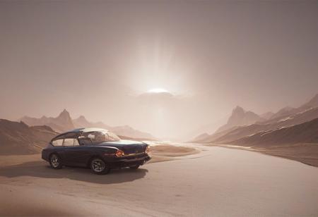 pmg style, score_9, score_8_up, score_7_up, score_6_up, a convertible car, top down, on a windy porcelain road, sense of speed, sun and shade, dynamic, aesthetic,morph-aurora