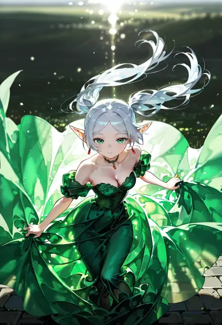 Green Flowing Gown