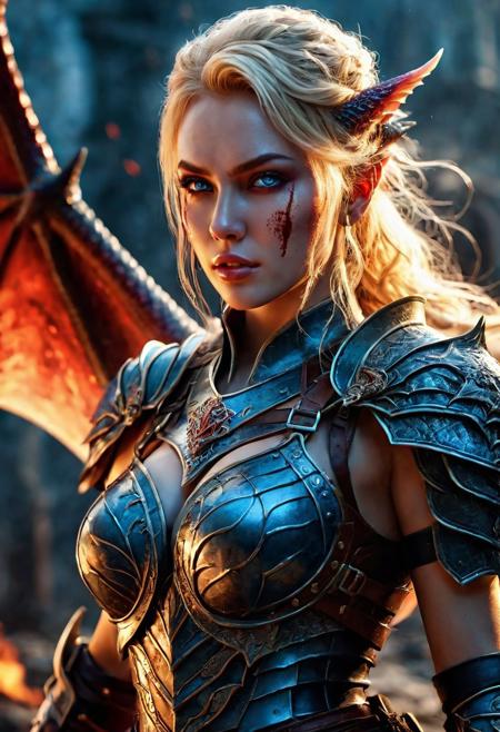 epic fantasy castel, beautiful realistic Dragon Rider warrior girl, flying in battle on a terrible dragon, 8k, ultra realistic, cinematic style, dark fantasy, blonde hair, flying in battle on a terrible dragon, bright colors, ultra-realistic body, perfect athletic body, Attractive girl, artgem, WLOP, realistic tight dirty bloody iron armor, beautiful Dragon Rider warrior girl, fire, defiant and seductive, covered in dirt and blood, cinematic colors Lighting, extremely detailed, 8K, wavy blonde hair, realistic very dirty bloody face, realistic blue eyes, beautiful Warrior girl on in cool outfit, hyper-detailed, hyper-realistic, Attractive 21 old years girl, Attractive, perfect athletic figure, handsome vampire pale bloody face, beautiful perfect detailed pupils, wet oily shiny skin, beautiful breasts, Dark Ages, intricate, smooth, sharp focus digital painting, Asymmetrical Balance, hyperdetailed painting, dynamic lighting, very detailed