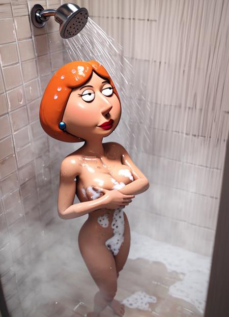score_9, score_8_up, score_7_up, loisgriffin, 1girl, ultra-realistic, 3d, orange-hair, in the bathroom, showering, water, wet, lather covered, soapy, steam, from above, covering her breasts,
<lora:LoisGriffin-PonyXL:0.8>