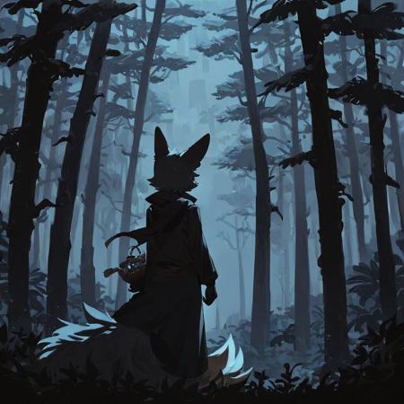 score_9, score_8_up, score_7_up, score_6_up, score_5_up, score_4_up, BREAK, source_anime, 1girl, very young expolrer, anthro, forest background, dark theme, low light,