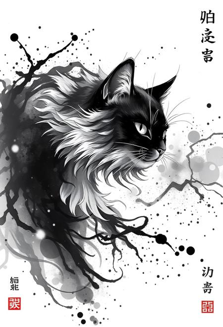masterpiece, ultra-HD, very aesthetic, 8K, high detail, depth of field, score_9, score_8_up, 
BREAK
detailed background, dynamic background, 
BREAK
ink splash, panoramic view, Flowing, dynamic feel, dynamic scene, monochrome, cat, 
BREAK
<lora:wasabi_natsume_style_r1:0.8>, <lora:nest virgo_illustriousXL:0.6>, <lora:ka_marukogedago:0.6>, <lora:DetailedEyes_V3:0.8>, <lora:NEGATIVE_HANDS:1>, <lora:RavenScript :0.8>, <lora:ink-style_A3.1_XL:0.6>,