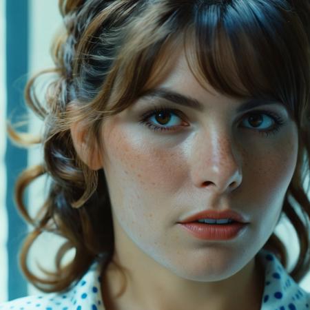 Hyperrealistic art of Perfect Detailed messy hair freckles:0.1
<lora:Noomi Rapace-000002:1.2> Noomi Rapace
a woman with a white shirt and blue polka dots cinematic vintage film style, Extremely high-resolution details, photographic, realism pushed to extreme, fine texture, incredibly lifelike