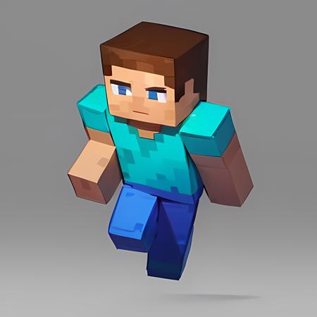 ((masterpiece, best quality)),(complex light), 1boy, solo, full body, Steve,  <lora:Steve_Minecraft_V1-10:0.7>, simple background,  Minecraft, blue pants, brown hair,