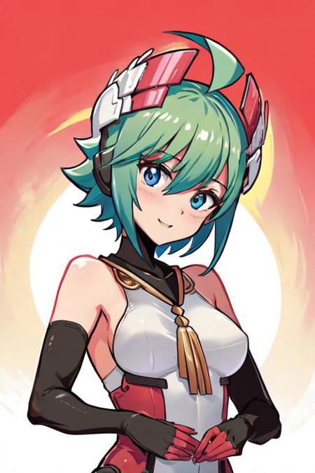 lola green hair short hair ahoge blue eyes headgear leotard elbow gloves white legwear