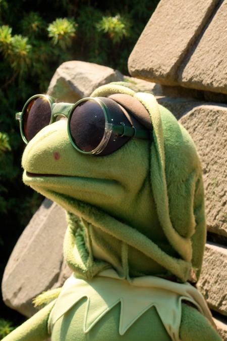 kermit the frog wearing sunglasses <lora:Glacier Sunglasses:1><lora:add_detail:1> <lora:Kermit:0.2>