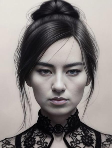 beautiful GeeCara , hair in tight bun, dark moody charcoal  drawing , uniform, intricate details , trending on artstation,,