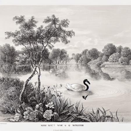 engraving black and white colour nature scenery