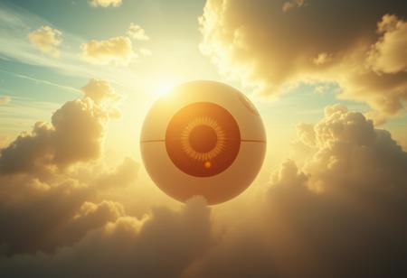 cinematic, 32k, hyper detailed, a giant eyeball in the sky,