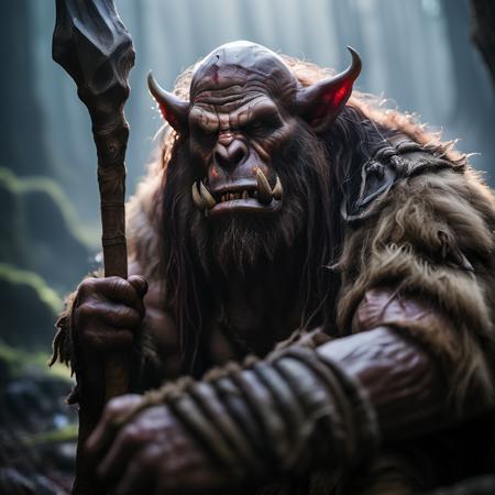 highly detailed documentary photo of bugbear,

weapon, male focus, horns, teeth, pointy ears, fangs, bald, tusks, colored skin,

masterpiece, best quality:1.1, realistic:1.3,
cinematic lighting:1.2,

in the dark cavern,

ultra photoreal, photorealistic:1.0, sharp focus:1.1, 
depth of field:1.1, 

50mm, style of Nathan Wirth, Hasselblad X1D II, Porta 160,
