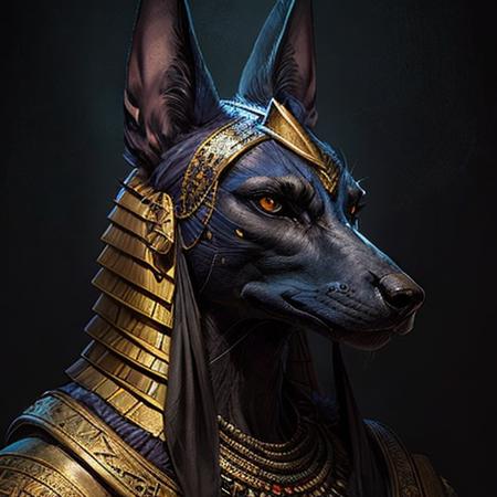 ethereal fantasy concept art of  Egyptian style role-playing game (RPG) style fantasy POV Portrait of a Anthropomophic Jackel,face focus,ebony black skin,anubis,<lora:add_detail:0.3>,<lora:ARWgodanubis:0.8>,Barbarian,dungeons and dragons,RPG,Character Concept, . detailed, vibrant, immersive, reminiscent of high fantasy RPG games . hieroglyphs, gods and goddesses, Pharaohs, highly detailed . magnificent, celestial, ethereal, painterly, epic, majestic, magical, fantasy art, cover art, dreamy