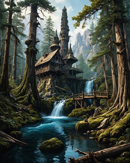 hyperrealistic art  a wanderer between worlds in flowing clothes, (epic landscape:1.5),  (style Historical drawing), (style Historical painting),best quality, masterpiece, extremely detailed,  professional  art,  professional painting, an extremely delicate and beautiful, dynamic,  great lighting, perfect shading, professional shading, depth of field,   side soft light, elegant, gorgeous, highly detailed,   full shot, uncropped,   pure genious, absolutely perfect,  highly detailed, breathtaking,
Cypress swamp with still black waters, army, watermill with sluice gates,glacial erratics turned forest monoliths where ice-age hunting scenes melt into view, their surfaces mapped by woodpecker-tattoo artists, 
<lora:psychedelic_trip:0.7> psychedelic trip,
<lora:EldritchRomanceIllustration1.3.1:0.15>,
<lora:- SDXL - vanta-black_contrast_V3.0:0.3>,
<lora:add-detail-xl:1>,
<lora:detailed_notrigger:1>, . extremely high-resolution details, photographic, realism pushed to extreme, fine texture, incredibly lifelike