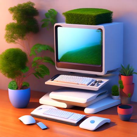 (ecocomputer style:1) a computer sitting on top of a table next to a potted plant <lora:djzEcoComputerV21_LoraBooth:1>