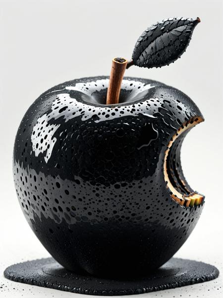 <lora:Fresh_Tarmac_SXDL:1>, an apple made of black ais-tarmac