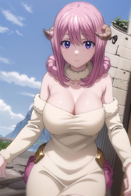 fairytailaries, <lora:aries s7-lora-nochekaiser:1>,
aries, long hair, pink hair, horns, sheep horns, (purple eyes:1.1),
BREAK cleavage, pantyhose, dress, white dress, detached sleeves, 
BREAK outdoors, nature, forest, sky, clouds, sun,
BREAK looking at viewer, (cowboy shot:1.5),
BREAK <lyco:GoodHands-beta2:1>, (masterpiece:1.2), best quality, high resolution, unity 8k wallpaper, (illustration:0.8), (beautiful detailed eyes:1.6), extremely detailed face, perfect lighting, extremely detailed CG, (perfect hands, perfect anatomy),