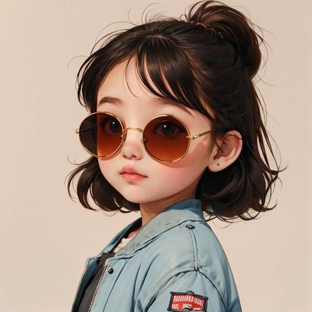 high quality,masterpiece,
Profile picture,1girl,toddler,round face,simple_background,<lora:Children's illustration:0.8>,fat,bomber_jacket,sunglasses,