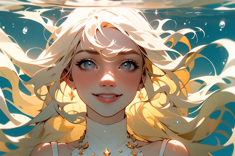 113103652283290best quality,masterpiece,realistic,flat color,1girl,glowing,light particles,underwater,looking at viewer,smile,jewpng