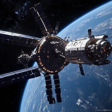 Design a breathtaking scene set in the vastness of space, where a futuristic spaceship is gracefully docking with a massive space station. Imagine this spacecraft as a marvel of human engineering, with sleek lines, glowing accents, and an array of advanced technologies on display. The space station, a towering structure with intricate details and multiple docking ports, serves as a bustling hub of interstellar activity.
As the spaceship aligns perfectly with the docking bay, highlight the intricate dance of mechanical arms and magnetic locks securing the two structures together. Add a dramatic touch with a vibrant nebula glowing in the background, its vivid colors contrasting the dark void of space. Enhance the sense of depth and movement with stars streaking across the scene, creating a captivating starfield.
Include subtle lighting effects to showcase the reflective surfaces of the spaceship and space station, emphasizing their metallic sheen. Perhaps add a few smaller vessels or spacewalkers nearby, providing a sense of scale and additional visual interest. The overall composition should evoke a sense of wonder, showcasing the beauty and excitement of space exploration and the potential of human ingenuity in the future.
