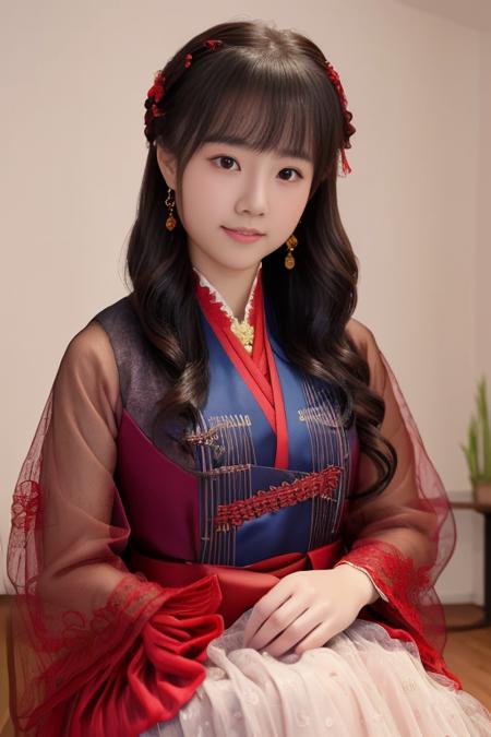 A hyper realistic photo in Spanish red theme, solo,  <lora:fansisi:1>, 14-years-old Chinese girl, hanfu, perfect skin,make happy expressions, gorgeous, pure, beautyfull detailed face and eyes, beautyfull intricacy clothing decorative pattern details, arms behind back, colorful,clear sharp focus, volumetric lighting, soft lights, cinematic lighting, cinematic effects, wallpaper, Megapixel, highres, Intricate details,  ultra detailed,8k, masterpiece, best quality by wlop