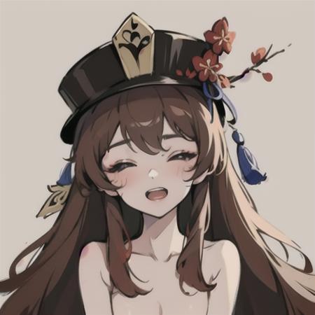 (masterpiece, best quality),bare shoulders,cleavage,topless,topless,collarbone,flat chest,collarbone,flat chest
1girl, ^_^, bangs, blush, brown_hair, closed_eyes, flower, hat, hat_flower, long_hair, open_mouth, simple_background, smile, solo, teeth, upper_body, red_flower, <lora:hutao:1>