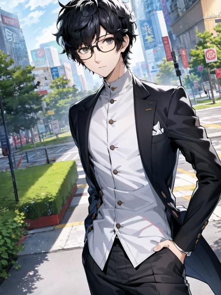 masterpiece, best quality, highres, extremely detailed CG unity 8k wallpaper, illustration of dsjoker, black hair, glasses, black-framed eyewear, grey eyes, dress shirt, pants, 1boy, solo, male focus, standing, outdoors, detailed background, (persona 5:0.5)
<lora:dsjoker_e3:0.75>