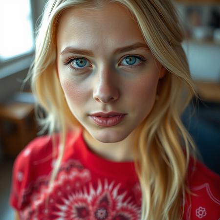 RAW photo, a candid full body portrait of a beautiful blonde woman wearing a (red shirt) printed with fractal art, 8k uhd, dslr, soft lighting, high quality, film grain, Fujifilm XT3 <lora:FLUX_Polyhedron_all_Kohya_ss-000001:0.1>
small chin, (no freckles:0.5), perfect eyes, glowing irises, ((even eyes)), ((even pupils)), round iris, detailed pupils, light reflections, visible cornea, blood vessels, (wet skin:1.1), (sweat:1.1), white winter skin, wax skin, marble skin, pale skin, clear skin, [[skin blemishes]], skin pores, blush, flushed cheeks, [[[[[moles]]]]], wrinkles, [[[[vitiligo spots]]]], [[whiteheads]], [[[blackheads]]], [pimples], perfect hands, shiny bright eyes, centered pupils, blood vessels in sclera, detailed skin, [[oiled shiny skin]], beauty spots, skin fuzz, shine from within, hands off face, not asian
she holds a strange device in his hand that consists of glowing fractals which form the universe
she stands in a strange but colorful corridor or tunnel that consists of fractals with a fractal floor and a double spiral staircase, fractal art, a fractal, (apophysis:1.1), helix, infinity, non euclidean, golden spiral, fibonacci, julian, mandelbrot  <lora:FLUX_Polyhedron_fractal_art_Kohya_ss-000001:1>