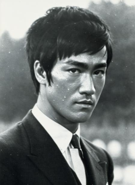 A 1930s professional photograph of sks person, ((detailed face)), (High Detail), Sharp, 8k, ((bokeh)), <lora:locon_brucelee_v1_from_v1_64_32:1.3>