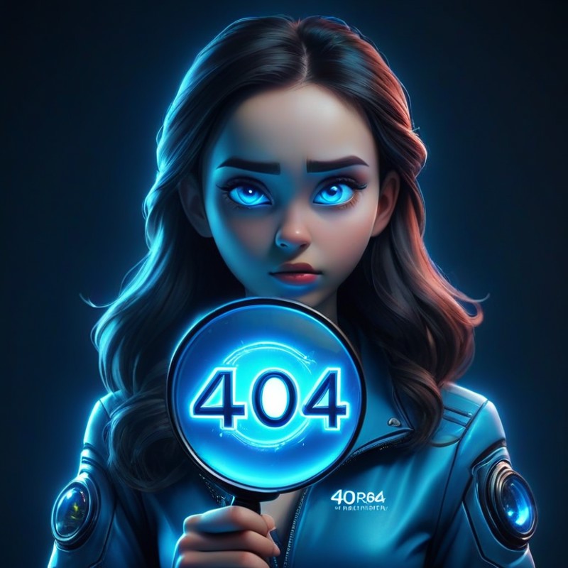 <lora:Harrlogos_v2.0:1> ("404 ERROR" text logo:1.5), blue, blue, black, neon, glow, tech, futuristic, girl with magnifying...