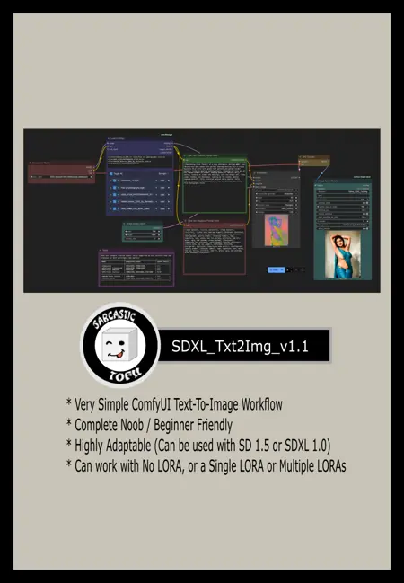 ComfyUI beginner friendly Text-to-Image-SD1.5+SDXL1.0 Workflow (With LORAs) by SarcasticTOFU