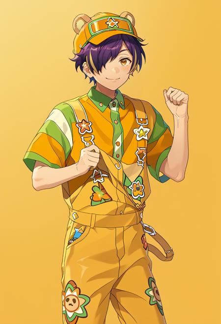 Shinobu Sengoku, multicolored hair, purple hair, yellow eyes , hair over one eye