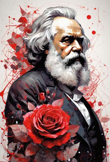 the red mysterious silhouette of Karl Marx, roses and stars on the background, by Minjae Lee, Carne Griffiths, Emily Kell, Geoffroy Thoorens, Aaron Horkey, Jordan Grimmer, Greg Rutkowski, amazing depth, masterwork, surreal, geometric patterns, intricately detailed, bokeh,  perfect balanced, deep fine borders, artistic photorealism , smooth,  great masterwork by head of prompt engineering   <lora:add-detail-xl:2>  <lora:Double_Exposure:0.1>