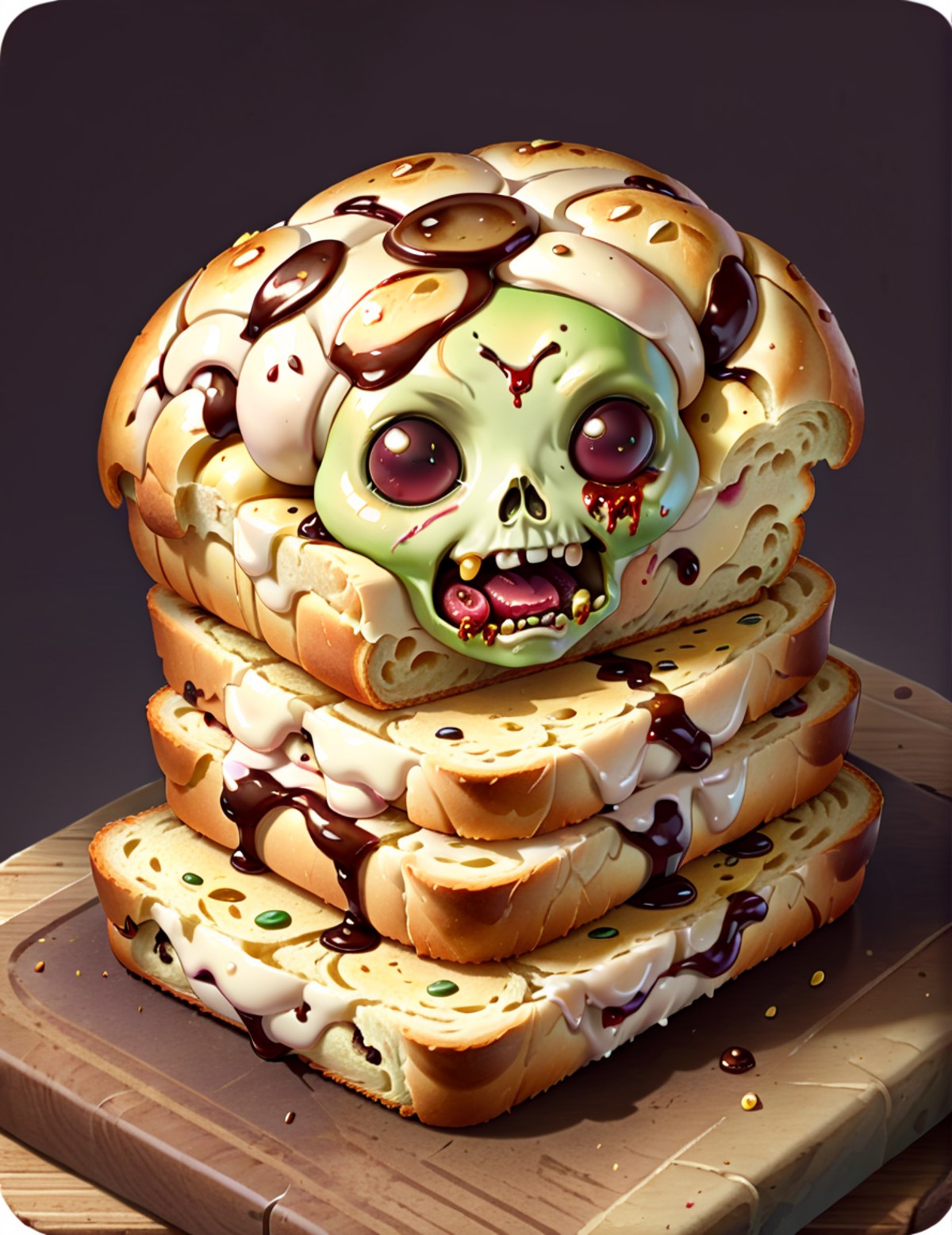 <lora:FoodIcons:0.7> fooico, zombie bread, game icon, professional, high quality, super cute, kawaii, 8k, adorable