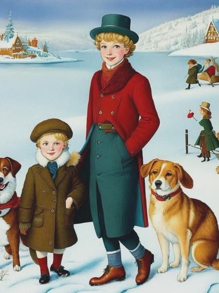 <lyco:RandolphCaldecott:1.0> winter gentleman in the style of elsa beskow