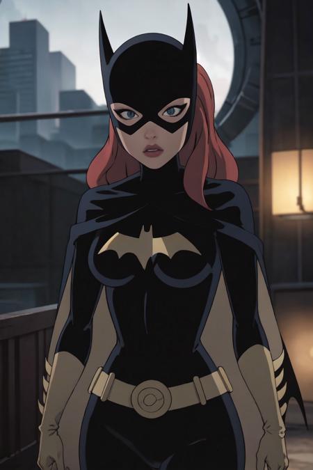 masterpiece, best quality, 1girl, solo, highres, <lora:CARTOON_DC_batgirl_ownwaifu:0.8>, scenery,
CARTOON_batgirl_ownwaifu,www.ownwaifu.com,mask,long hair,blue eyes,bodysuit,breasts,cape,domino mask,belt,medium breasts,superhero,gloves,lips,black bodysuit,helmet,belt buckle,horns,bat_print,pouch,