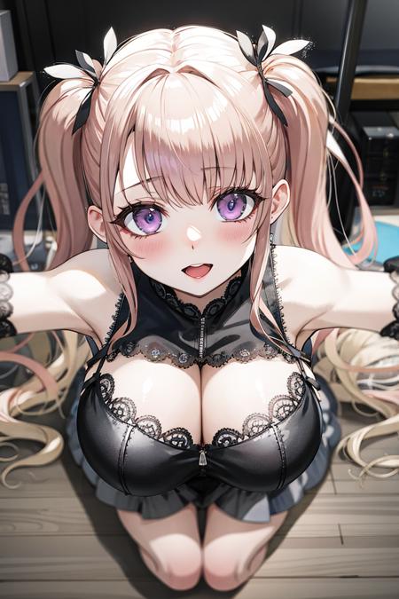 (4k,  best quality, highres:1.2), (masterpiece:1.37),   1girl, (solo:1.5),   large breasts, facial, absurdly long_hair,  detailed eyes , pink eyes, blue eyes, purple eyes, looking_at_viewer, blonde_hair,  brown_hair, pink_hair, two side up, 

(print kimono,  open clothes, white stocking, lace trim, hetero, pussy:0.1)