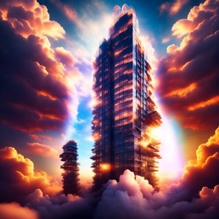 (cloudtowers style:1) a very tall building in the middle of some clouds <lora:djzCloudTowersV21:1>