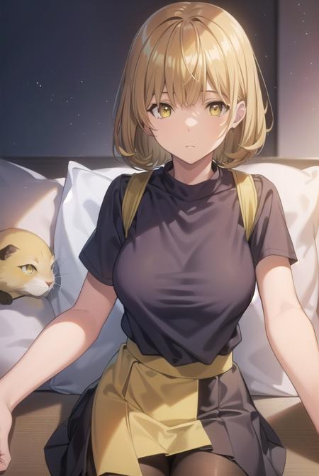 aokiyuriko, <lora:aokiyuriko-lora-nochekaiser:1>, 
aoki yuriko, short hair, brown hair, bangs, (yellow eyes:1.5), glasses,
BREAK skirt, shirt, short sleeves, pantyhose, black pantyhose, frills,
BREAK looking at viewer, 
BREAK indoors,
BREAK <lyco:GoodHands-beta2:1>, (masterpiece:1.2), best quality, high resolution, unity 8k wallpaper, (illustration:0.8), (beautiful detailed eyes:1.6), extremely detailed face, perfect lighting, extremely detailed CG, (perfect hands, perfect anatomy),