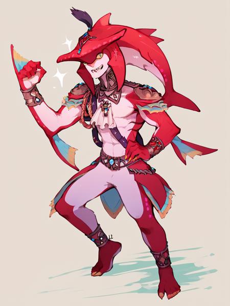 prince sidon, zora, 1boy, solo, yellow eyes, sharp teeth,