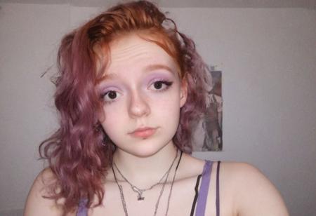 woman, egirl_pfp, makeup
<lora:egirl_pfp:1>, Molly, MJ, auburn hair, greyish violet tank top, violet spaghetti strap tank top, cleavage, polaroid photo, large boobs