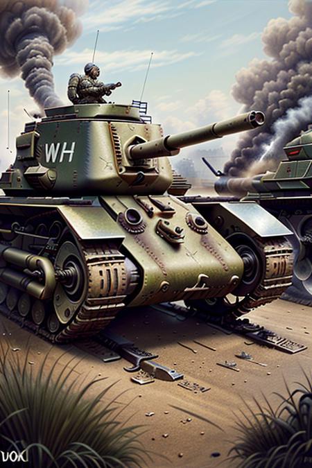 (masterpiece), (best quality), (realistic),[:(intricate details), =(finely detailed),(high_resolution),:0.2], <lora:dieselpunkai_v10:0.55:ALL> dieselpunkai, machine, ww1, diesel and fumes, (tank, panzer)
