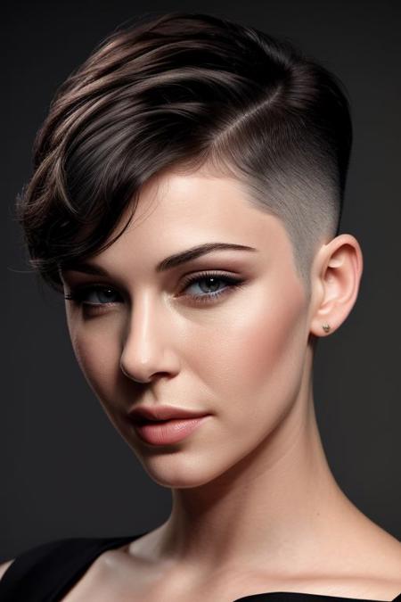 (CR-MadalinaP1ca-jjonahjameson:0.9), full color portrait of woman, (slick undercut hair:1.1),
masterpiece, best quality, sharp focus, 8k highres, ultra-detailed, rim light, (grey background:1.0),