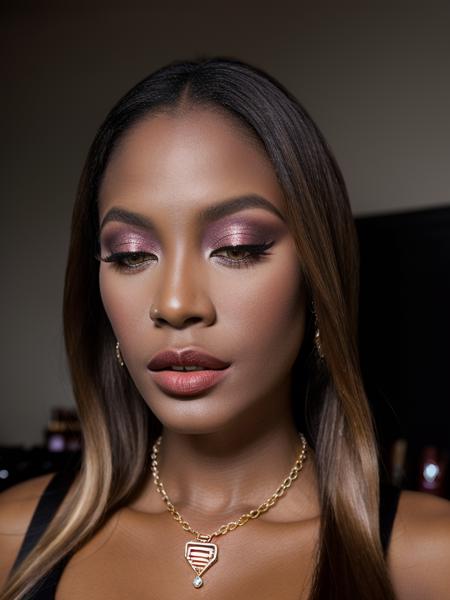 Realistic photo of a beautiful n40m1c woman,long hair,brown eyes,jewelry,solo focus,necklace,lips,makeup,ring,lipstick,eyeshadow,realistic, soft lighting, professional Photography, Photorealistic, detailed, RAW, analog, sharp focus, 8k, HD, high quality, masterpiece<lora:n40m1c:1.0>