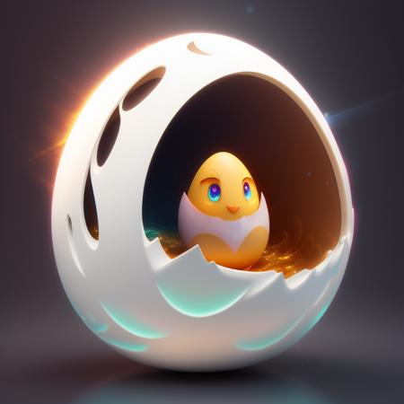 there is a large egg with a hole in it on a dark surface, 3d digital art 4k, cinema 4d bright light render, cinema 4 d art, 3d render digital art, humpty dumpty in form of egg, digital art render, high-quality render, magic frozen ice phoenix egg, cinema 4 d render, cinema 4d render, white background, color slash, aint
 <lora:easter-fusion:1>