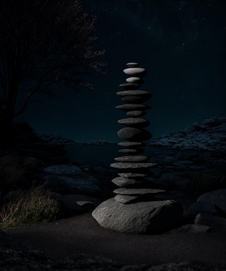 <lora:LowRa:0.6> dark theme, rocks balancing