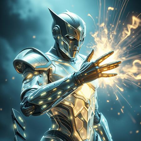 Masterpiece, a thallium/humanoid, 32k, 16k, 8k, cinematic art, realistic art, detail, wearing  Mercury like bioluminescence translucent armor, it charging a energy blast to his hand that looks like a masterpiece chromium/radium energy attack,