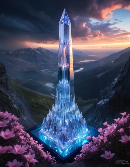 Breathtaking masterpiece, highest quality, pencil sketch In a breathtaking 8k landscape photograph, I will capture the essence of a massive, shiny crystal glass tower rising majestically in an ethereal alien landscape. The tower reflects the surrounding beauty, casting shimmering reflections across the surreal scenery. It stands as a beacon of elegance and innovation amidst a landscape adorned with glowing flowers and crystals, each radiating a soft, iridescent light that bathes the terrain in a mesmerizing glow. Above, a sapphire sky stretches endlessly, its deep hue contrasting with the ethereal glow of the landscape below. Dark clouds loom ominously, adding a sense of mystery and drama to the scene. The interplay of light and shadow creates a striking contrast, emphasizing the otherworldly beauty of this alien realm. I will ensure that every detail, from the intricate facets of the crystal tower to the delicate glow of the flowers and crystals, is captured with precision and clarity, immersing viewers in a truly mesmerizing and fantastical landscape.âââ
