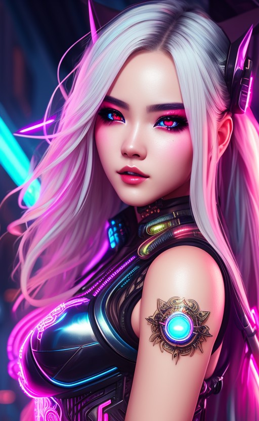 Full body, Extremely Detailed face, eyes bright, futuristic neon China, beautiful girl, fantasy, Complimentary-Colors, ins...