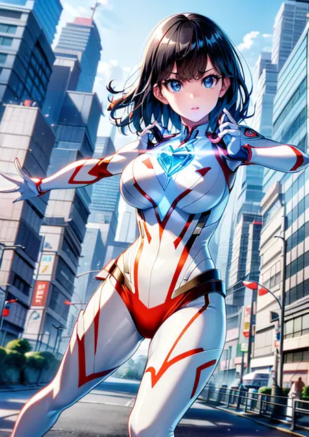 ultragirl with blue heart gem on chest