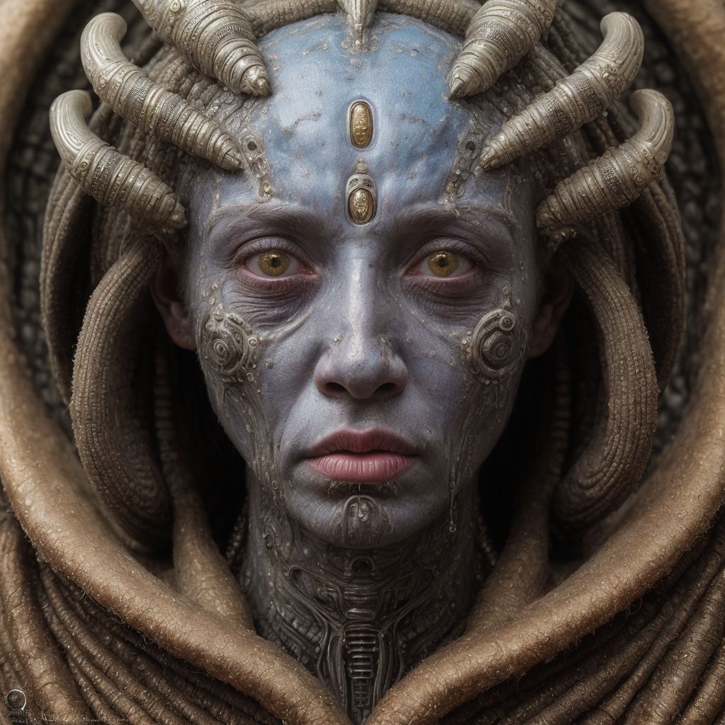 a hyper detailed portrait of an ancient alien christian,
subtle details,
strange comfort,
fantasy style,
random element,